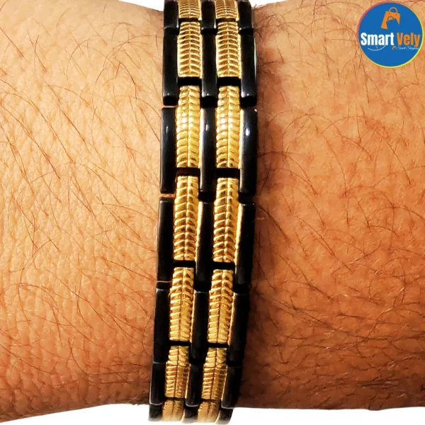 Titanium-Double-Row-Magnetic-Therapy-Bracelet-Black-Gold