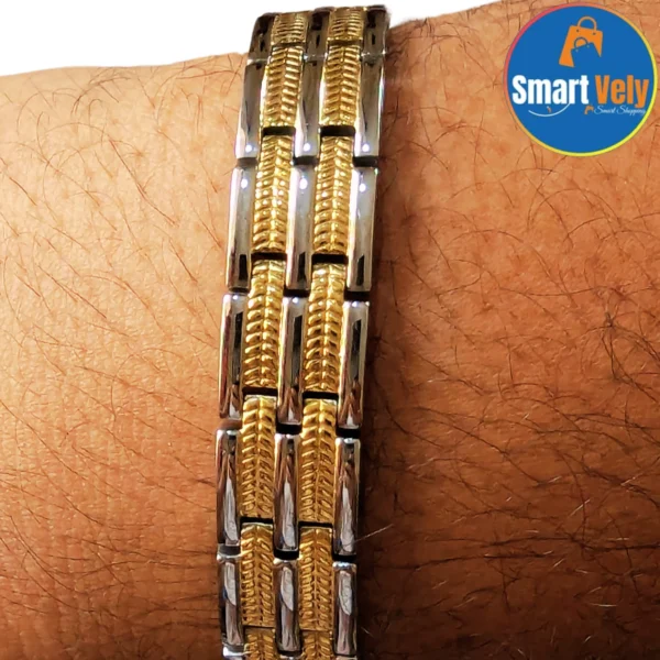 Taitanium-Double-Row-Magnetic-Therapy-Bracelet-Silver-Gold